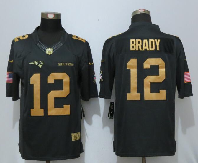 New Nike New England Patriots #12 Brady Gold Anthracite Salute To Service Limited Jersey